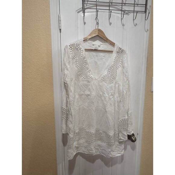 La Blanca Other - La Blanca White Embroidered Tunic Dress Beach Coverup, Long Sleeve Large